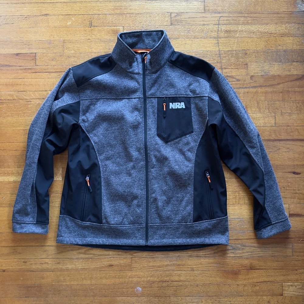 NRA Softshell Jacket Full Zip Windbreaker Outdoor Gray Black 3XL